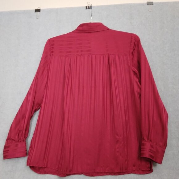 Bob Mackie | 100% Silk Subtle Stripe Blouse Top Cranberry Red | Size L - Picture 5 of 8